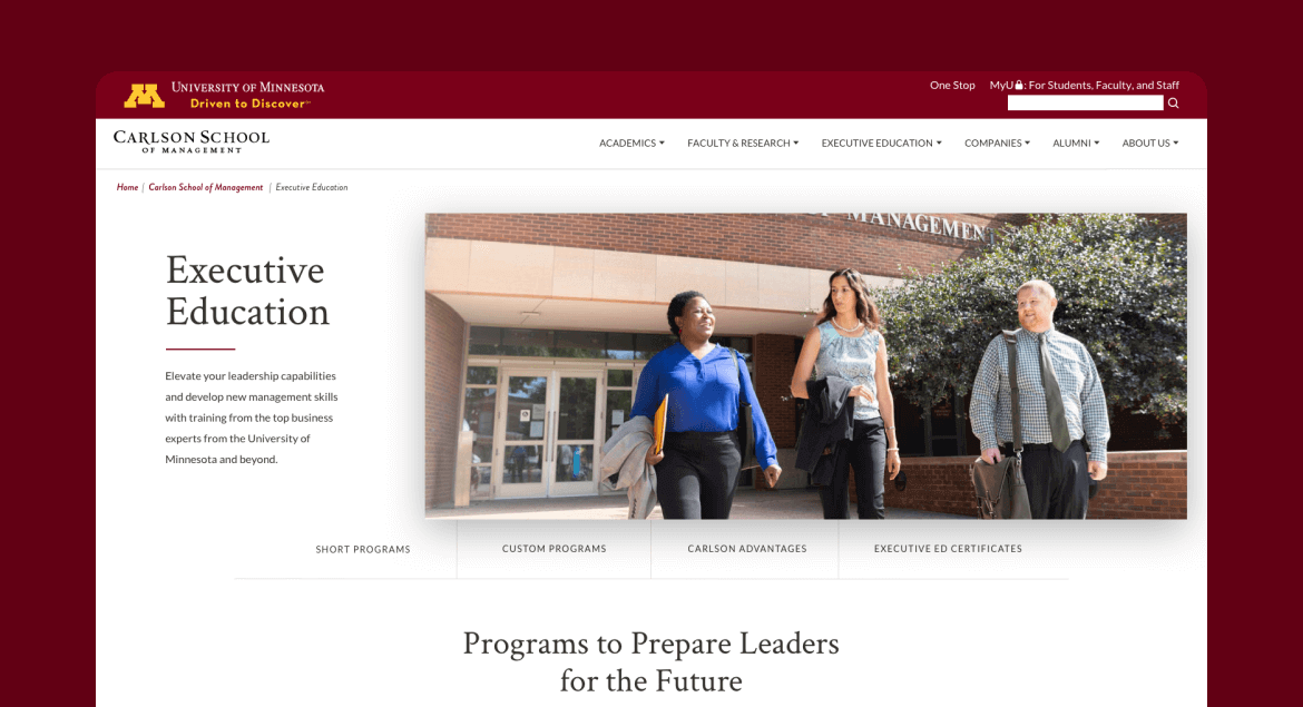 Carlson School of Management executive education overview screen