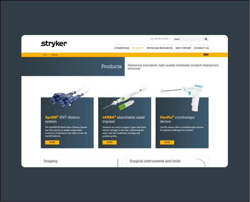 Stryker product list screen