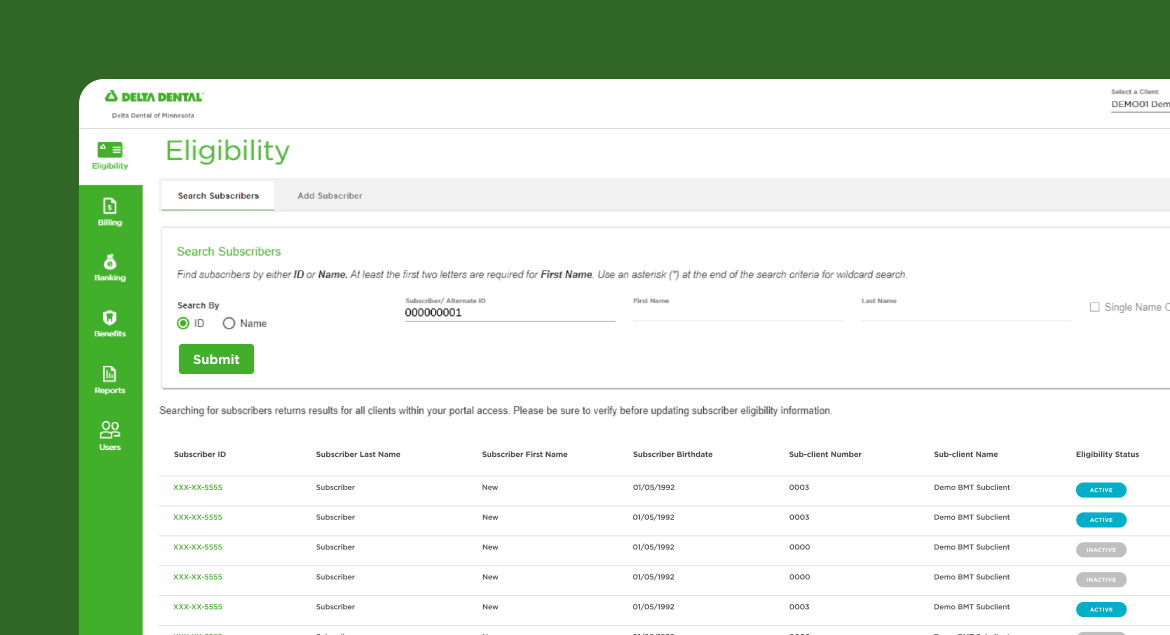 Delta Dental eligibility portal screen