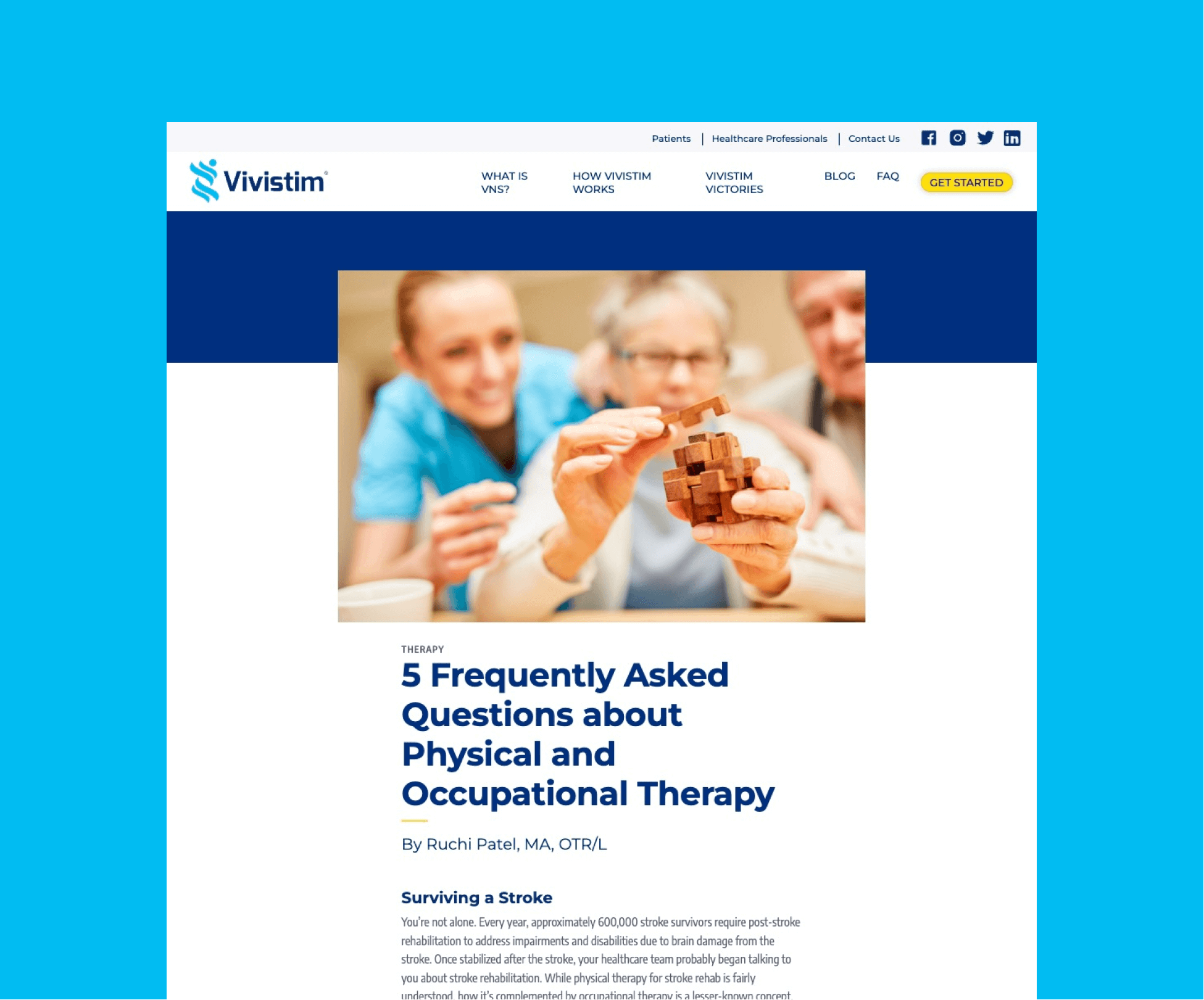 One of Vivistim's webpages featuring frequently asked questions