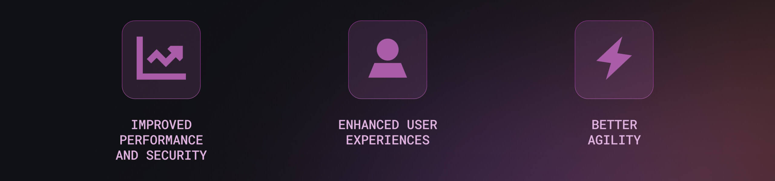 Icons to the headers below: Improved performance, enhanced user experiences, and better agility