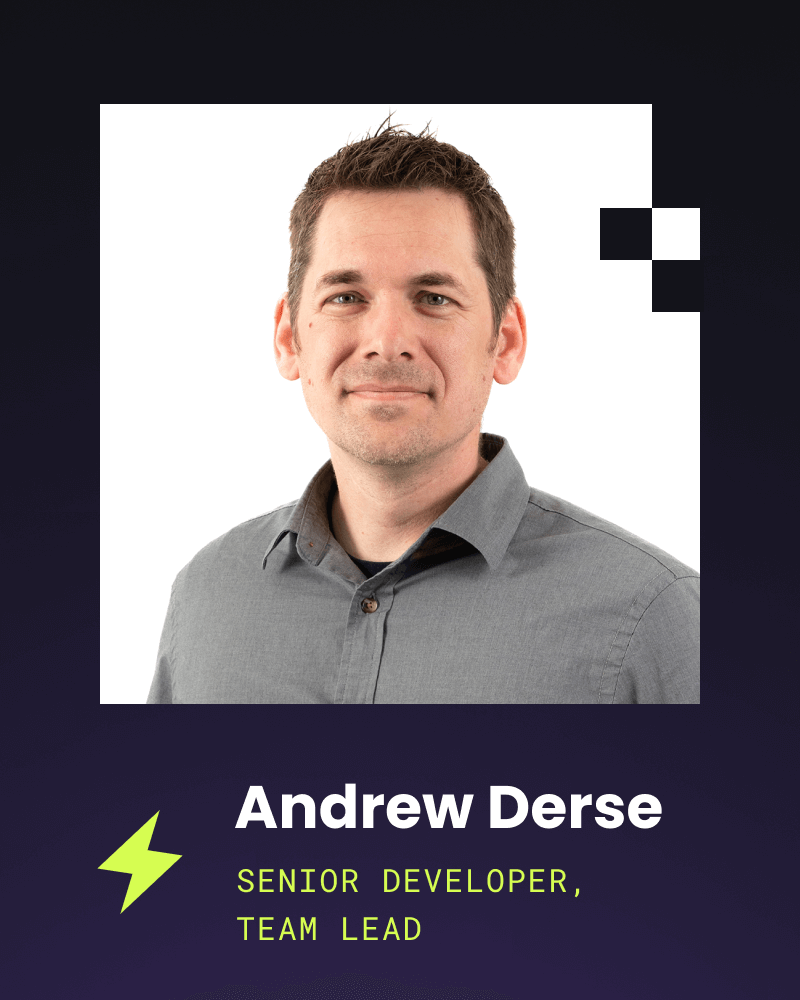 Andrew Derse's headshot and title, 