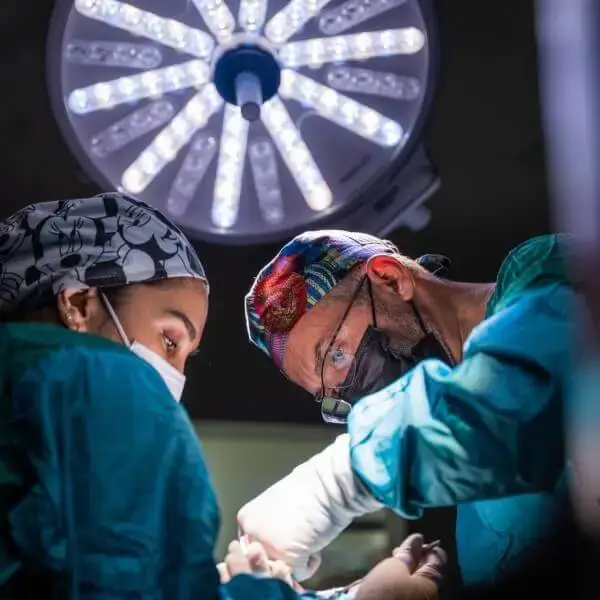 Two doctors during a surgical procedure