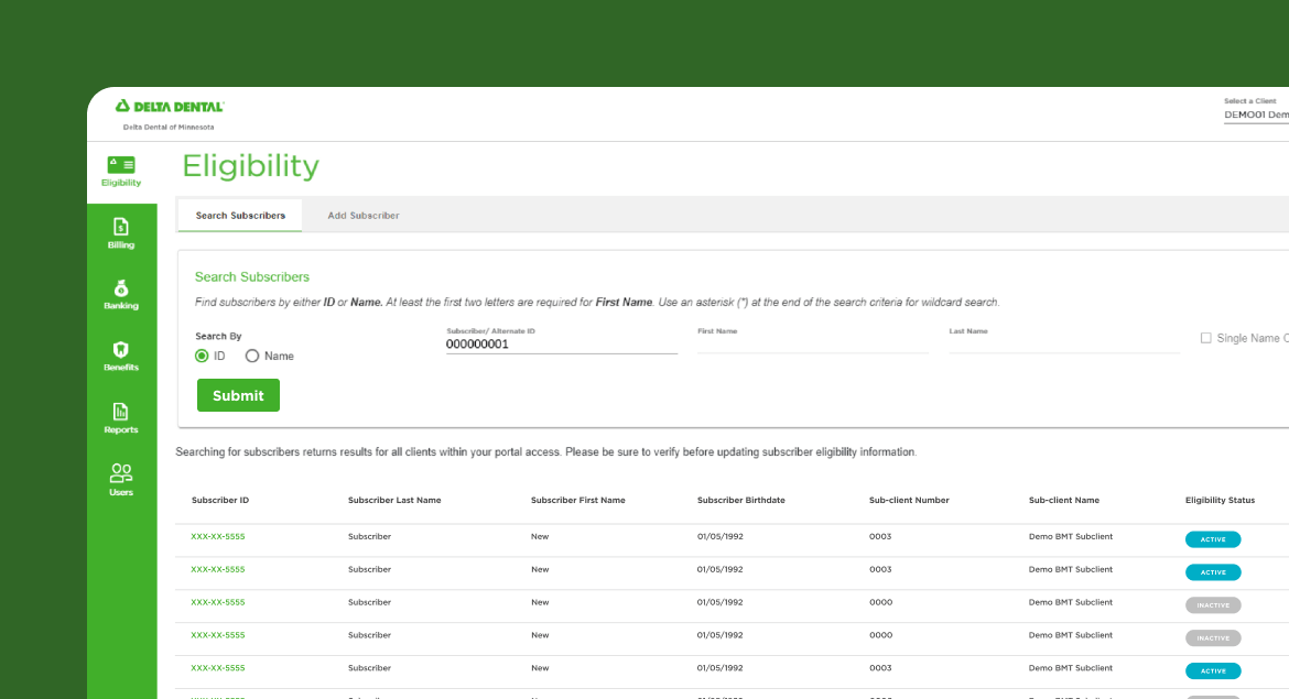 Screenshot of the portal's Eligibility page