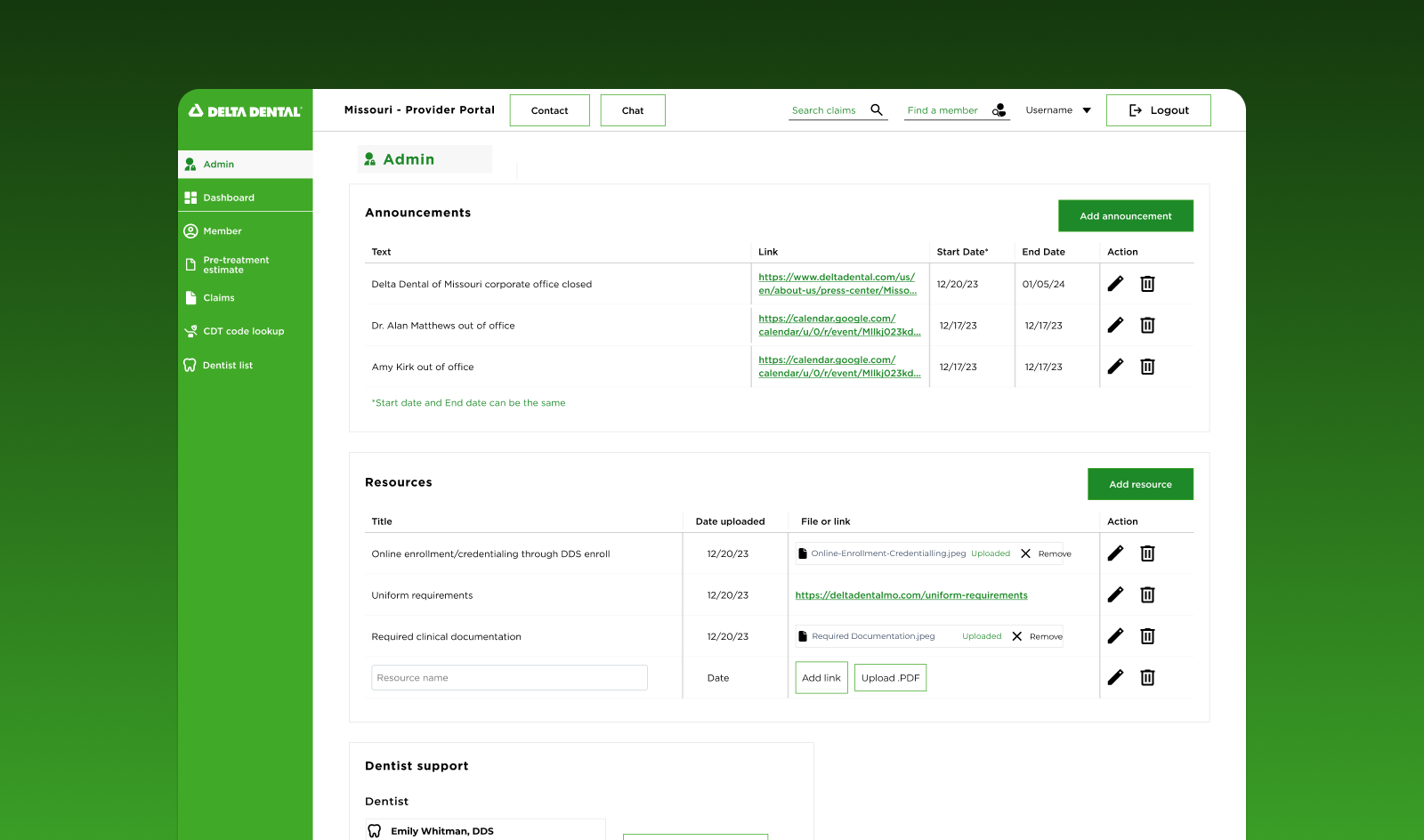 view of delta dental minnesota portal dashboard