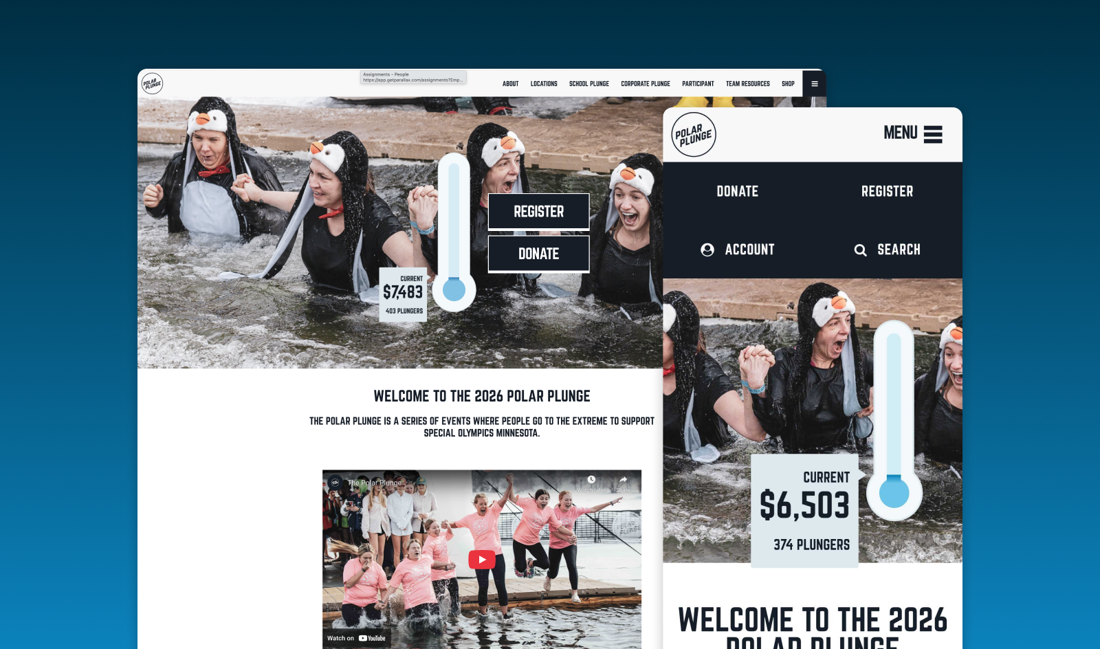 home page of polar plunge page.