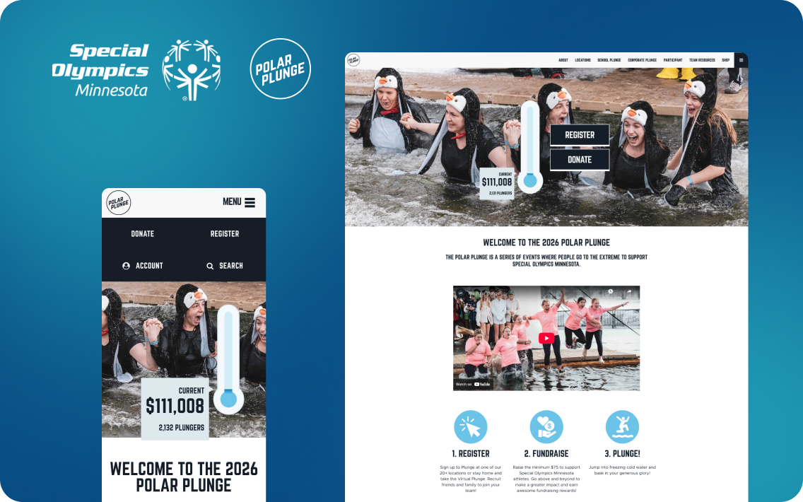 Polar plunge homepage shown on mobile and desktop