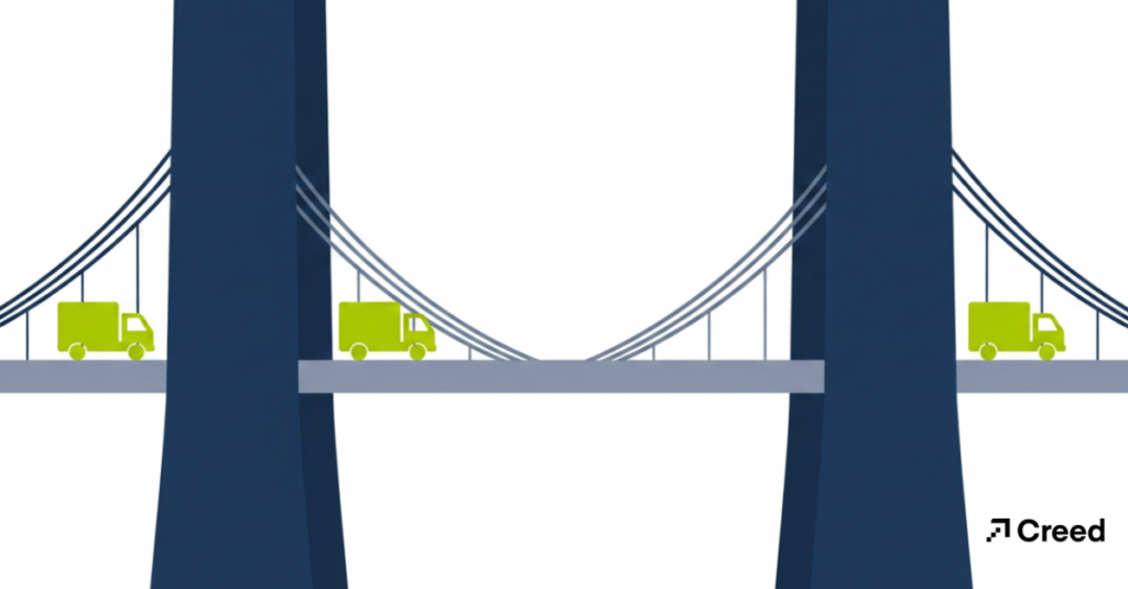 Graphic of bridge with trucks crossing over