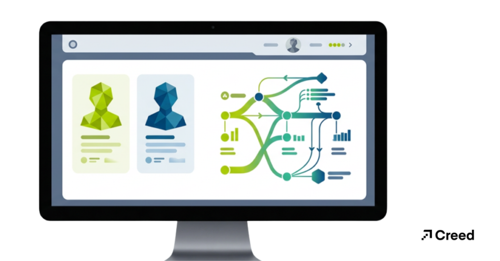 Graphic on a computer depicting user persona development and journey mapping