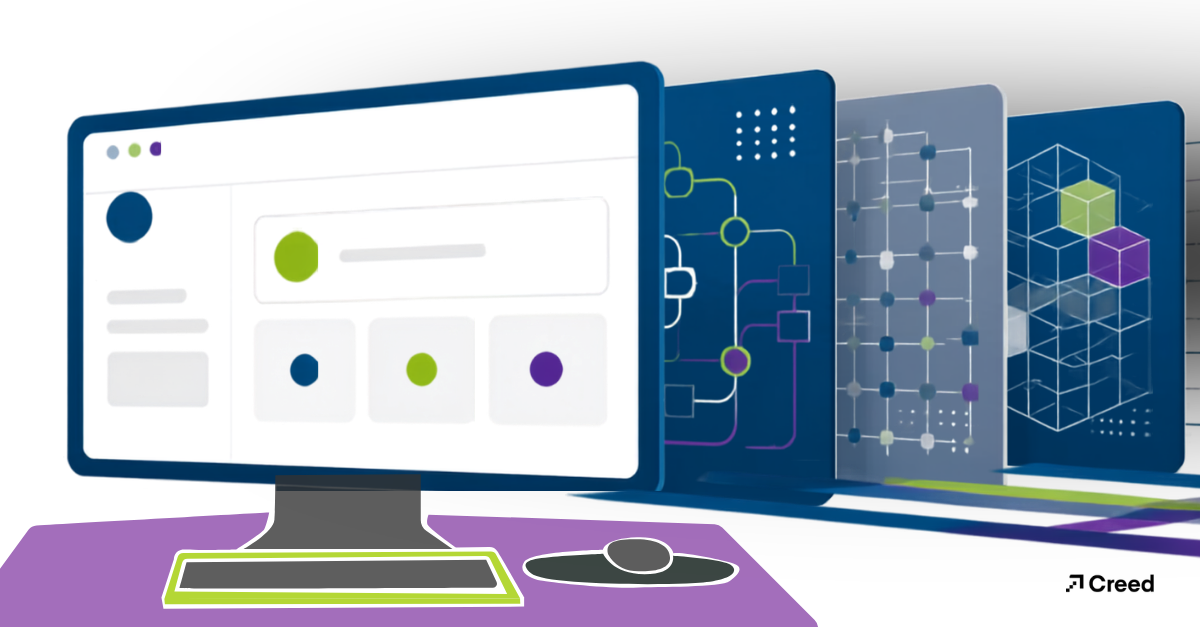 Graphic showing a computer screen with 3 layers behind it